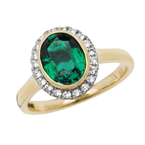 9ct Gold Oval Created Emerald And White Sapphire Ring 