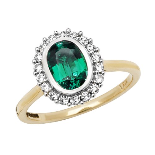 9ct Gold Oval Created Emerald And White Sapphire Ring 