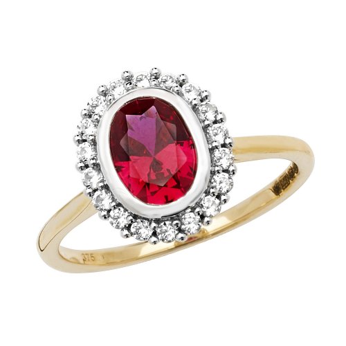 9ct Gold Oval Created Ruby And White Sapphire Ring 