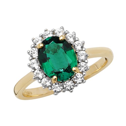 9ct Gold Oval Created Emerald And White Sapphire Ring 