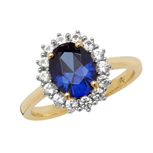 9ct Gold Oval Created Sapphire And White Sapphire Ring 