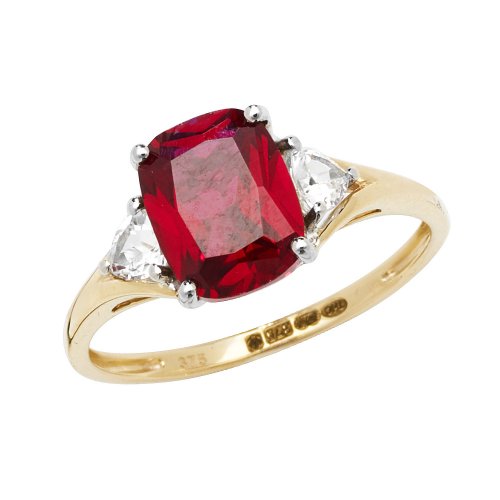 9ct Gold Cushion Created Ruby And White Sapphire Ring 