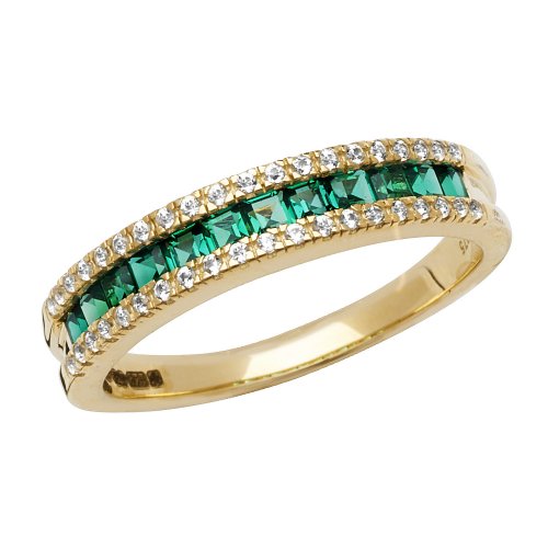 9ct Gold Square Created Emerald And White Sapphire Ring 