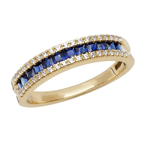 9ct Gold Square Created Sapphire And White Sapphire Ring 