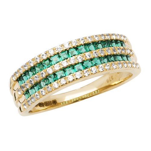 9ct Gold Square Created Emerald And White Sapphire Ring 