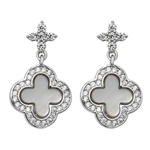 Silver Mother Of Pearl And Cz Clover Drops SEG0085