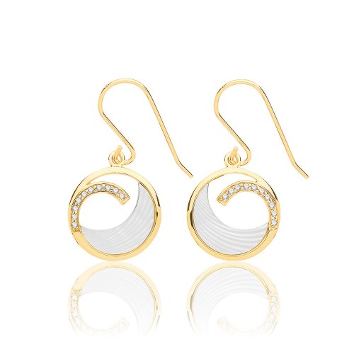Silver Yellow Gold Plated Mother Of Pearl And Cz Swirl Drops SEG0087Y