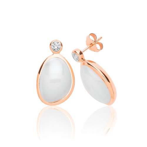 Silver Rose Gold Plated White Moon Stone With Single Cz Studs SEG0090R