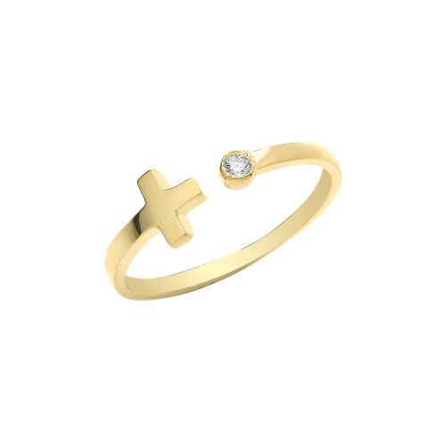 9ct Gold Open Cross With Single Cz Ring 