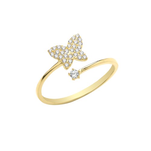 9ct Gold Cz Butterfly Wrap Ring 