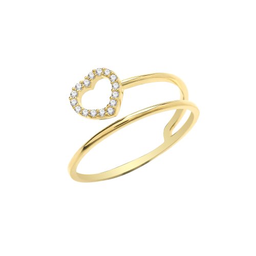 9ct Gold  Cz Heart Wrap Ring 