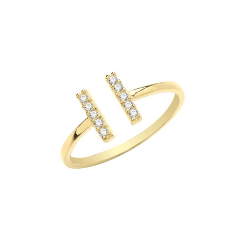 9ct Gold Cz Double Bar Open Ring 