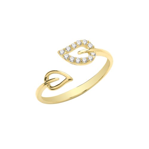 9ct Gold Cz Double Leaf Open  Ring 
