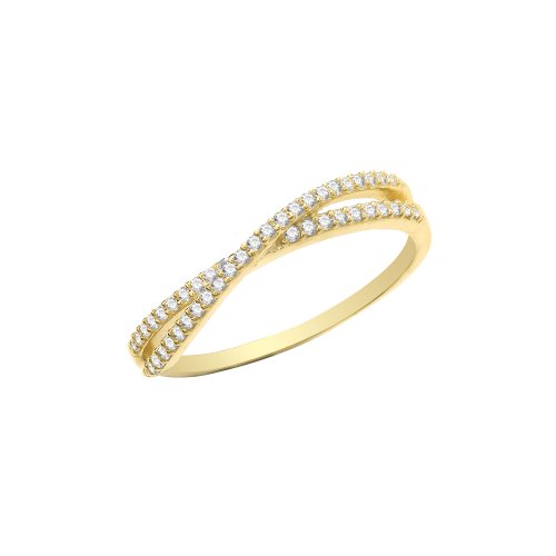9ct Gold Cz Crossover Ring 
