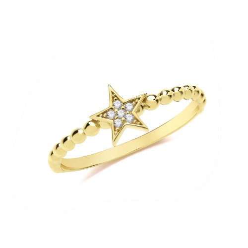 9ct Gold Cz Star Bobble Ring 