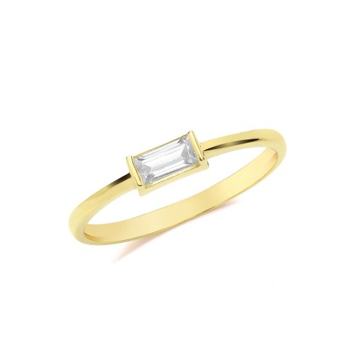 9ct Gold Baguette Cz Ring 