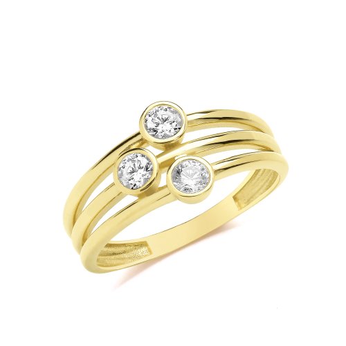 9ct Gold 3-band Rubover Cz Ring 