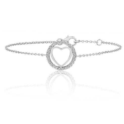 Silver Plain Heart Within Round Halo Cz Bracelet SBG0001CZ