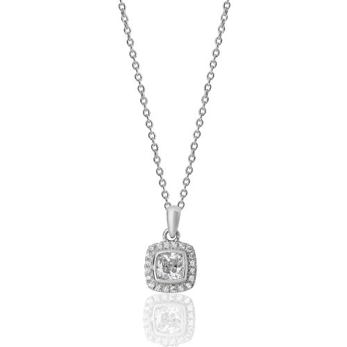 Silver Halo Cushion Cz Bezel Set Pendant And Chain SPG0005CZ