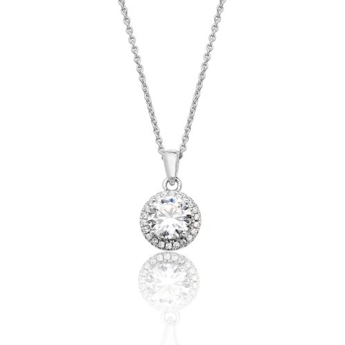 Silver Halo Round Cz Claw Set Pendant And Chain SPG0009CZ