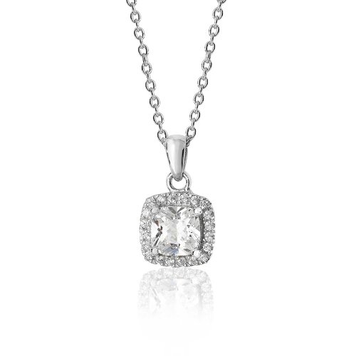 Silver Halo Cushion Cz Claw Set Pendant And Chain SPG0013CZ