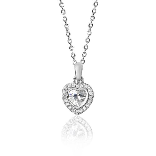 Silver Halo Heart Shape Cz Claw Set Pendant And Chain SPG0017CZ