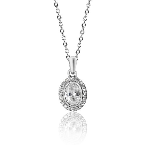 Silver Halo Oval Cz Bezel Set Pendant And Chain SPG0019CZ