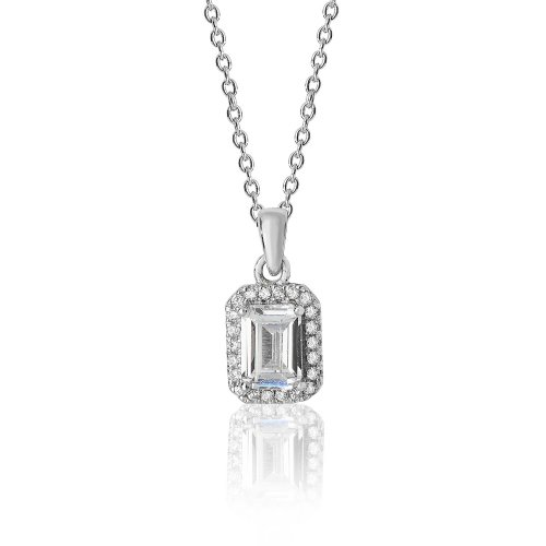 Silver Halo Emerald Cut Cz Bezel Set Pendant And Chain SPG0027CZ