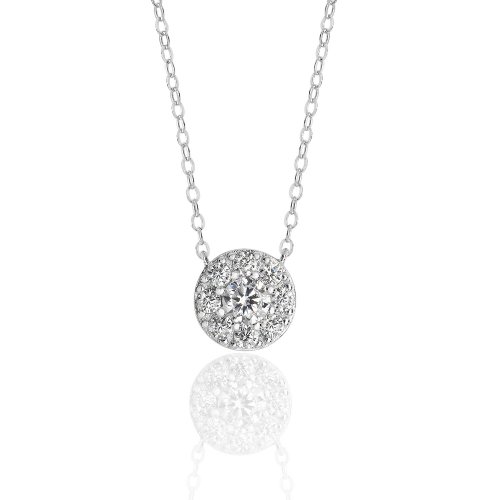 Silver Round Cluster Cz Pendant On Fixed Chain SPG0028CZ