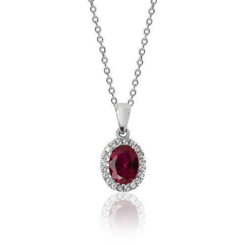 Silver Red Oval Cluster Cz Pendant And Chain SPG0035RU
