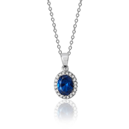 Silver Blue Oval Cluster Cz Pendant And Chain SPG0035SA
