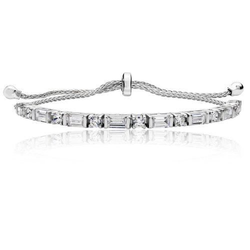 Silver Round And Baguette Claw Set Cz Pull Style Bracelet SBG0024