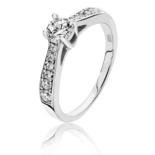 Silver Round Solitaire 4 Claw And Shoulder Set Cz Ring SRG0046