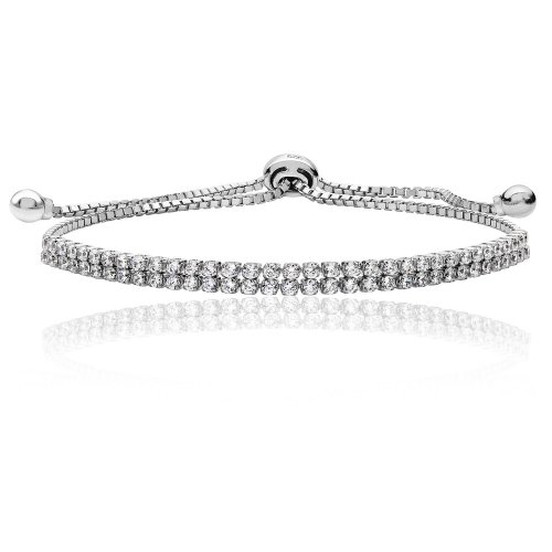 Silver Fine Double Row Cz Pull Style Bracelet SBG0026