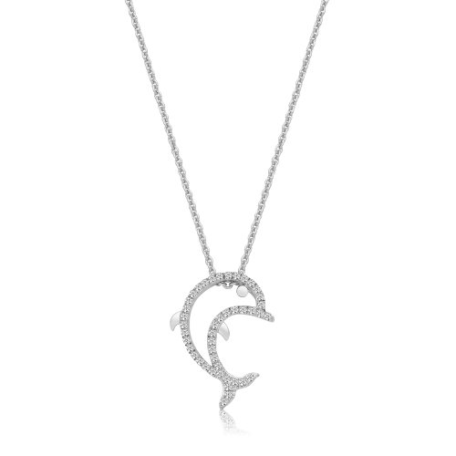Silver Pave Set Cz Fine Open Dolphin Pendant And Chain SPG0041