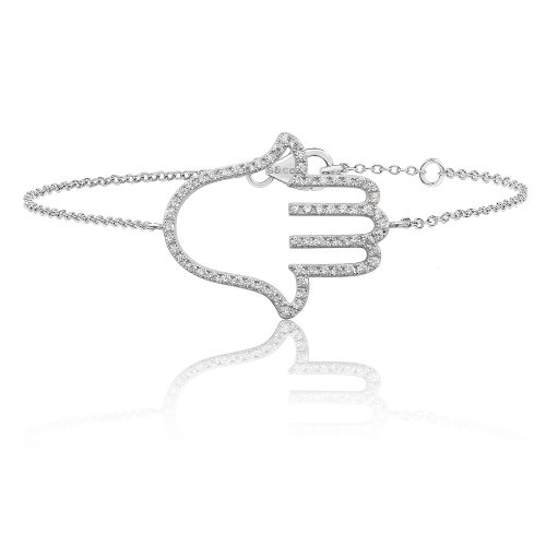 Silver Fine Open Hamsa Cz Bracelet SBG0029CZ