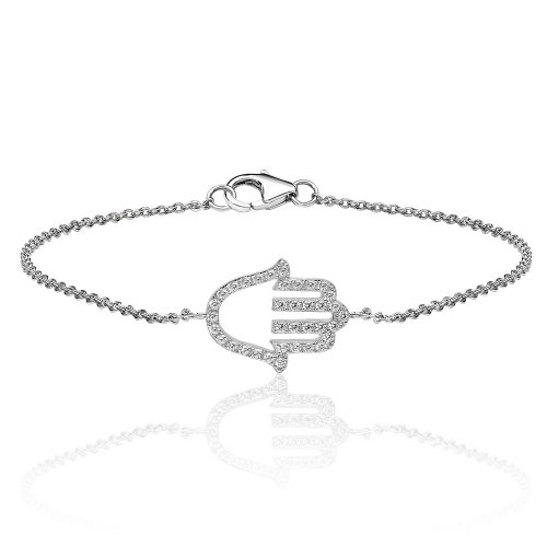 Silver Fine Open Hamsa Cz Bracelet SBG0031CZ