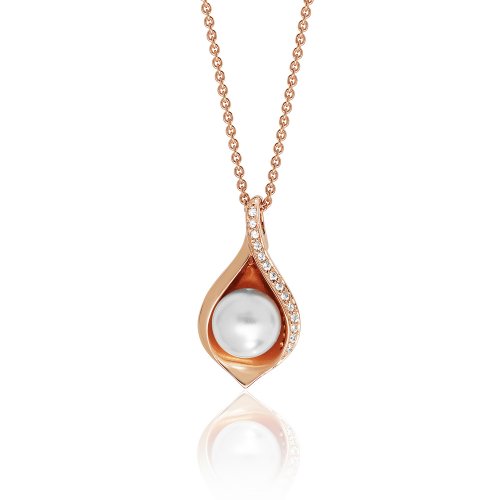 Silver Rose Gold Plated Pave Set Cz Shell And Pearl Pendant And Chain SPG0051R