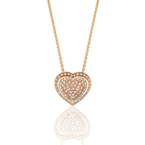 Silver Rose Gold Plated Pave Set Cz Heart Pendant And Chain SPG0052R