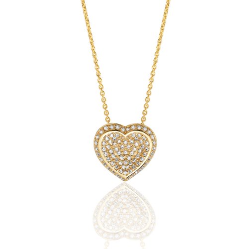 Silver Yellow Gold Plated Pave Set Cz Heart Pendant And Chain SPG0052Y