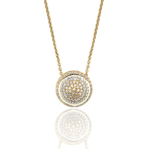 Silver Yellow Gold Plated Pave Set Cz Round Pendant And Chain SPG0053Y