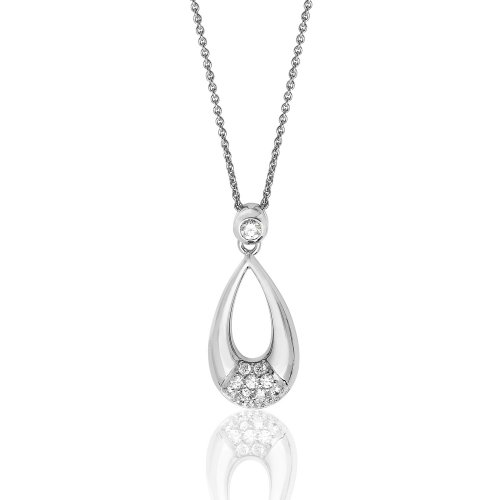 Silver  Pave Set Elongated Pear Shape Cz Pendant And Chain SPG0056CZ