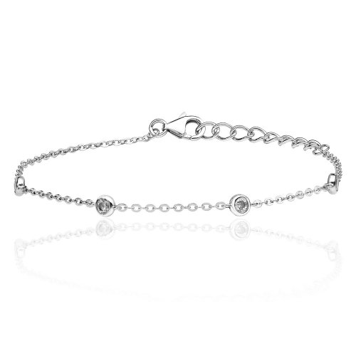 Silver Chain And Rubover Set Cz Bracelet SBG0032