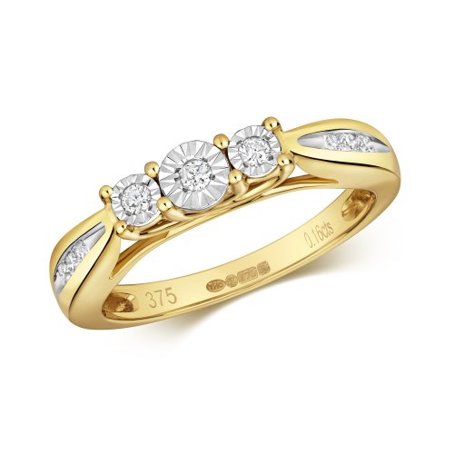 Diamond Illusion Set Trilogy Ring In 9ct Gold 