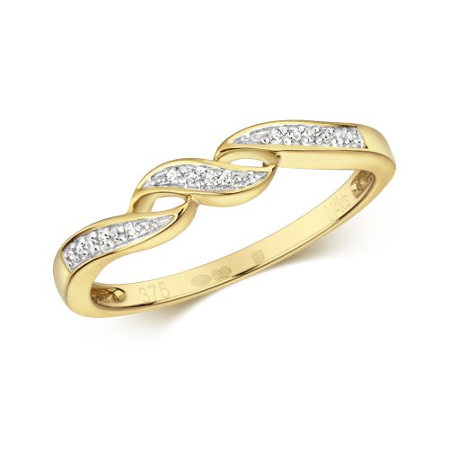 Diamond Grain Set Wave Ring In 9ct Gold 