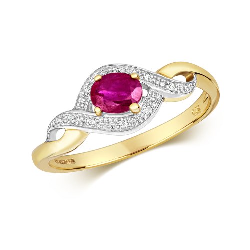 Diamond & Ruby Oval Wrap Ring In 9ct Gold 