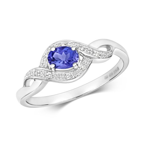 Diamond & Tanzanite Oval Wrap Ring In 9ct White Gold 