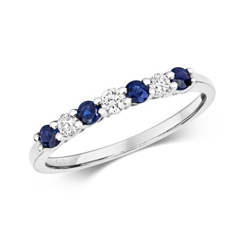 Diamond & Sapphire Claw Set Half Eternity Ring In 9ct White Gold 