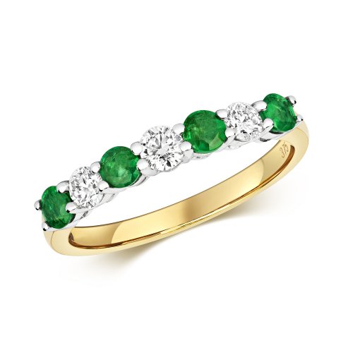 Diamond & Emerald Claw Set Half Eternity Ring In 9ct Gold 