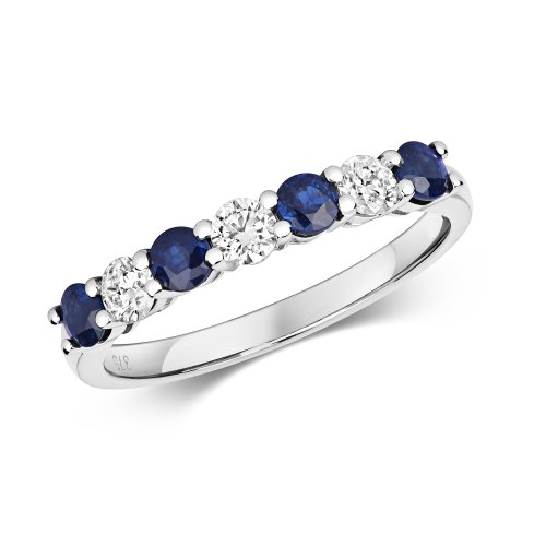 Diamond & Sapphire Claw Set Half Eternity Ring In 9ct White Gold 